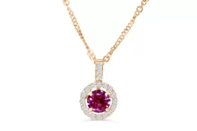 0.78 CT Round Cut Pink Sapphire Diamond Pendant 0.21 CT TW 14K Rose Gold PSPEN001