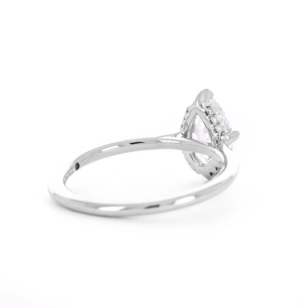 1.07ctw Pear Solitaire Diamond Engagement Ring, Hidden Halo, Compass Prongs - 14K White Gold