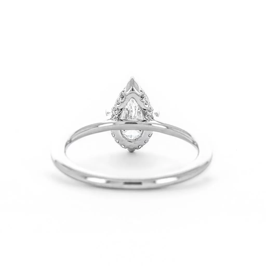 1.07ctw Pear Solitaire Diamond Engagement Ring, Hidden Halo, Compass Prongs - 14K White Gold