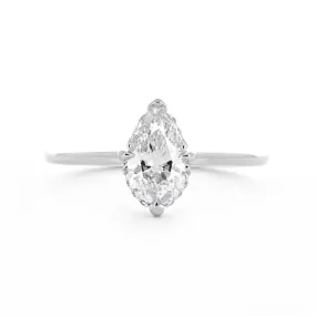 1.07ctw Pear Solitaire Diamond Engagement Ring, Hidden Halo, Compass Prongs - 14K White Gold