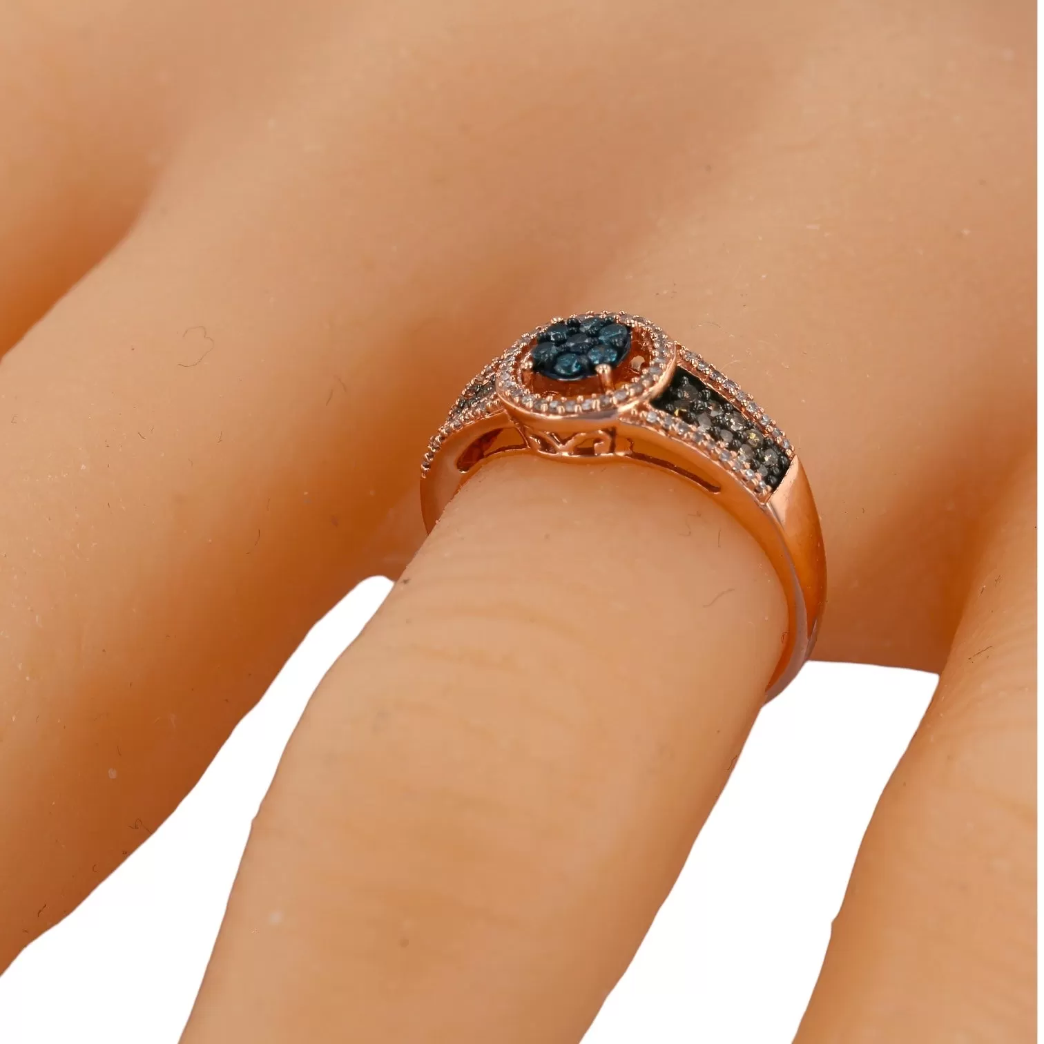 10K gold rose halo multi color diamonds ring-11095