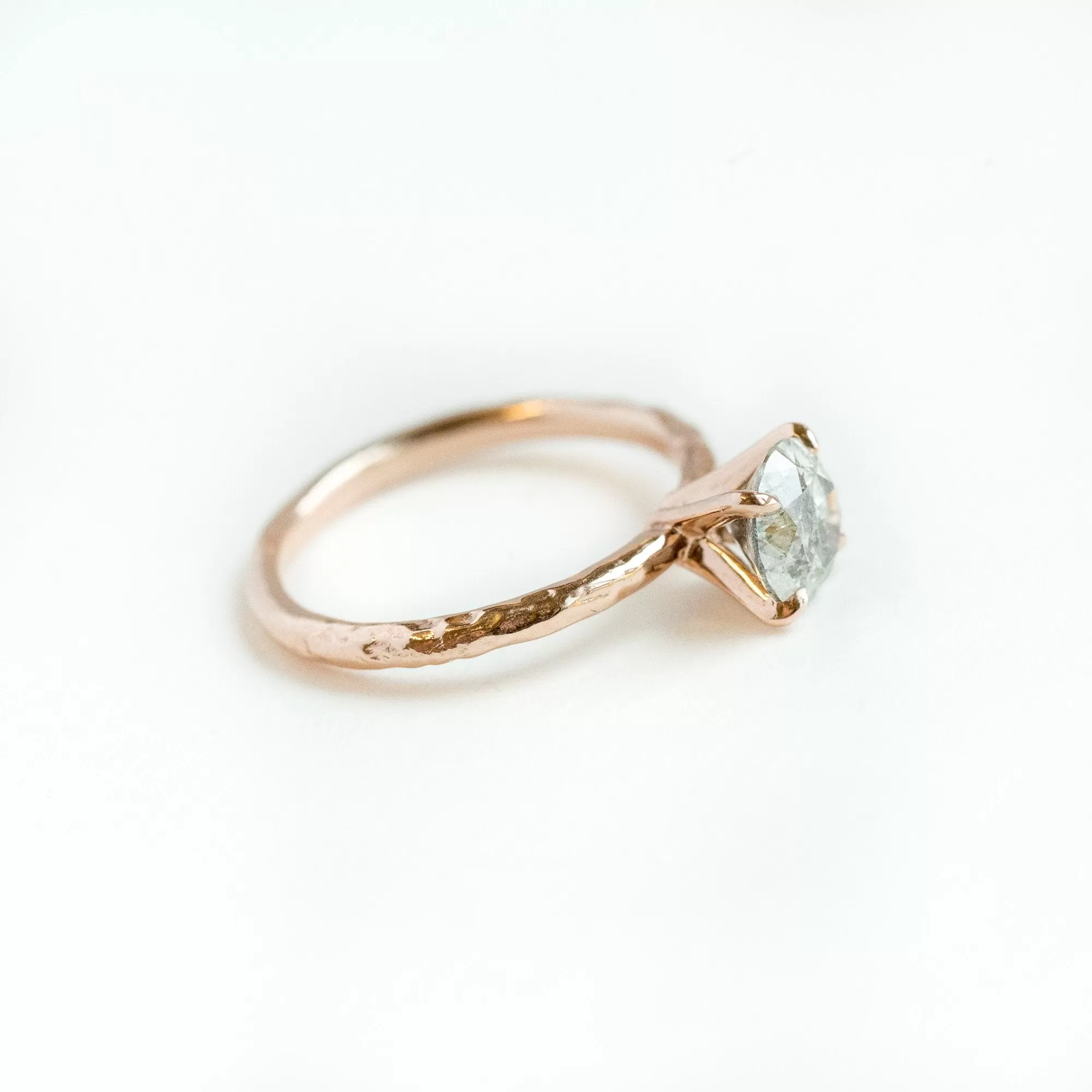 1.12ct Grey Salt & Pepper Diamond in Hand Carved Solitaire Engagement Ring - Rose Gold Round Solitaire