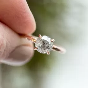 1.12ct Grey Salt & Pepper Diamond in Hand Carved Solitaire Engagement Ring - Rose Gold Round Solitaire