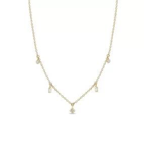 14k 5 Dangling Mixed Cut Diamond Necklace