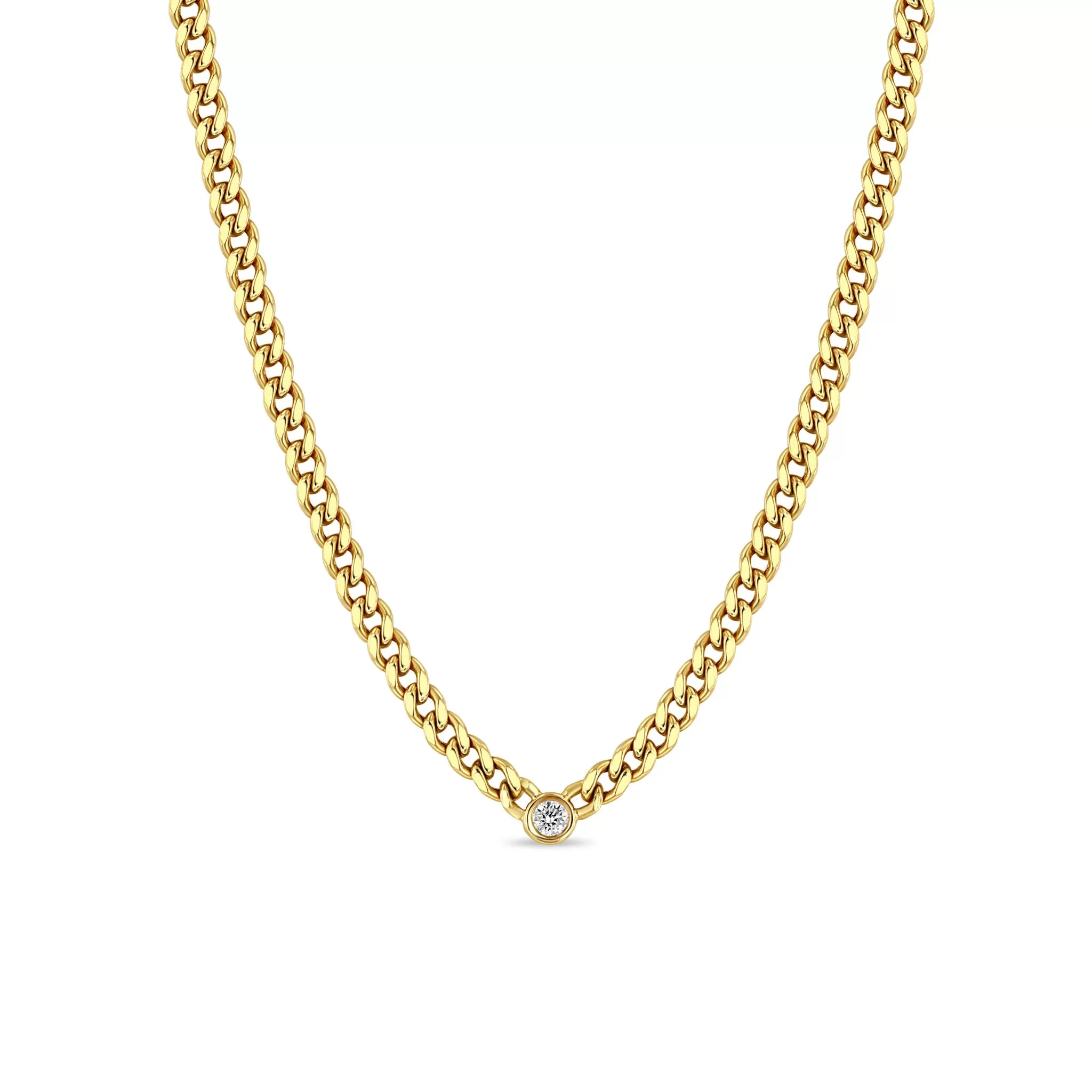 14k Medium Curb Chain Necklace with Floating Diamond