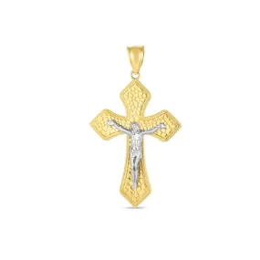 14k Two Tone Gold High Polish Diamond Cut Cross Pendant