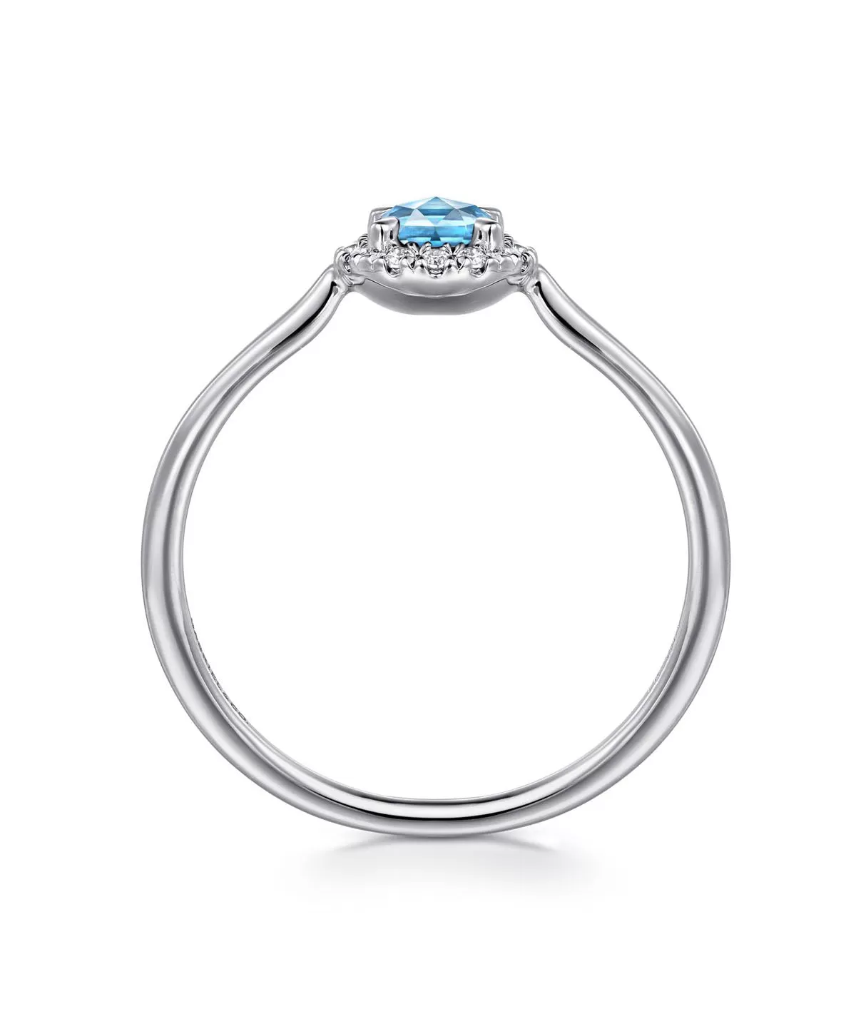 14K White Gold Blue Topaz and Diamond Halo Promise Ring