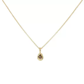 18K Diamond Solitaire Necklace - Cognac Teardrop