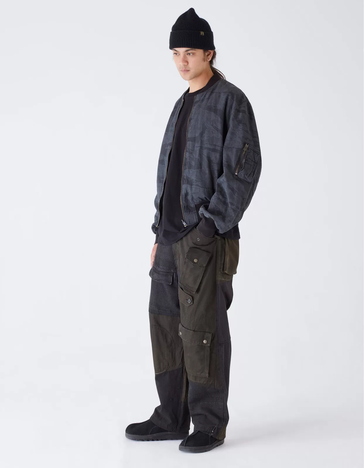 4277 Upcycled M65 Loose Cargo Pants Black O/D