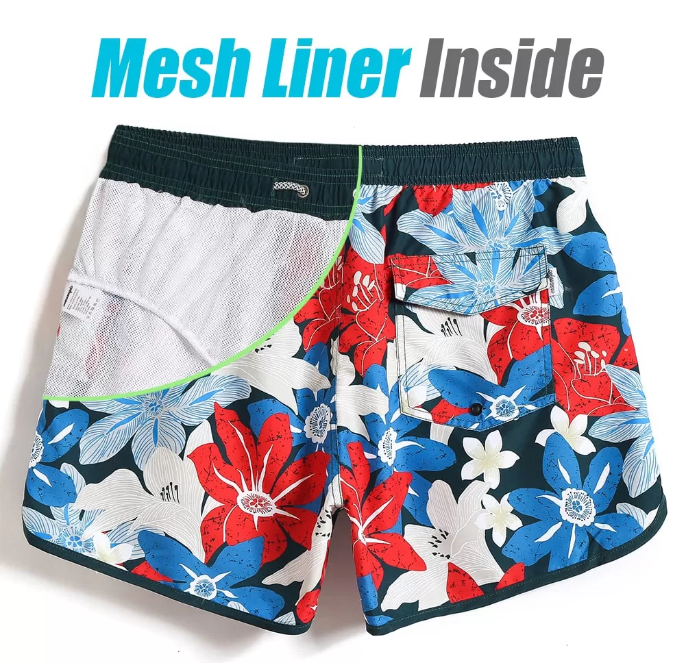 4.5 Inch Inseam Vintage Flower Swim Trunks