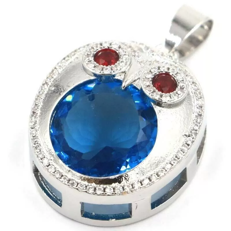 925 London Blue Owl Ruby Eyes Pendant Necklace