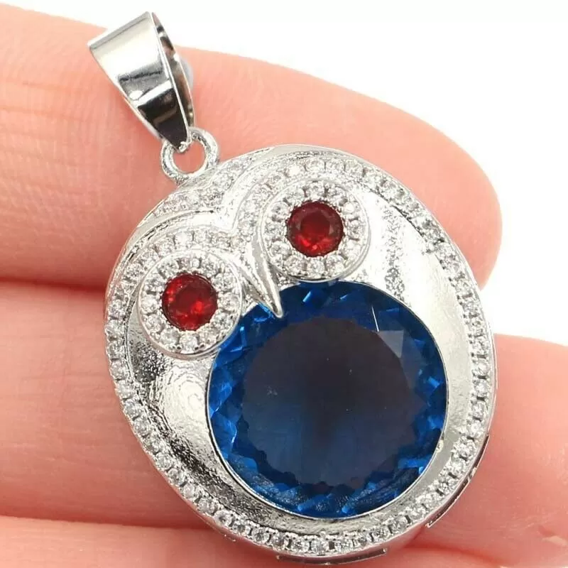 925 London Blue Owl Ruby Eyes Pendant Necklace