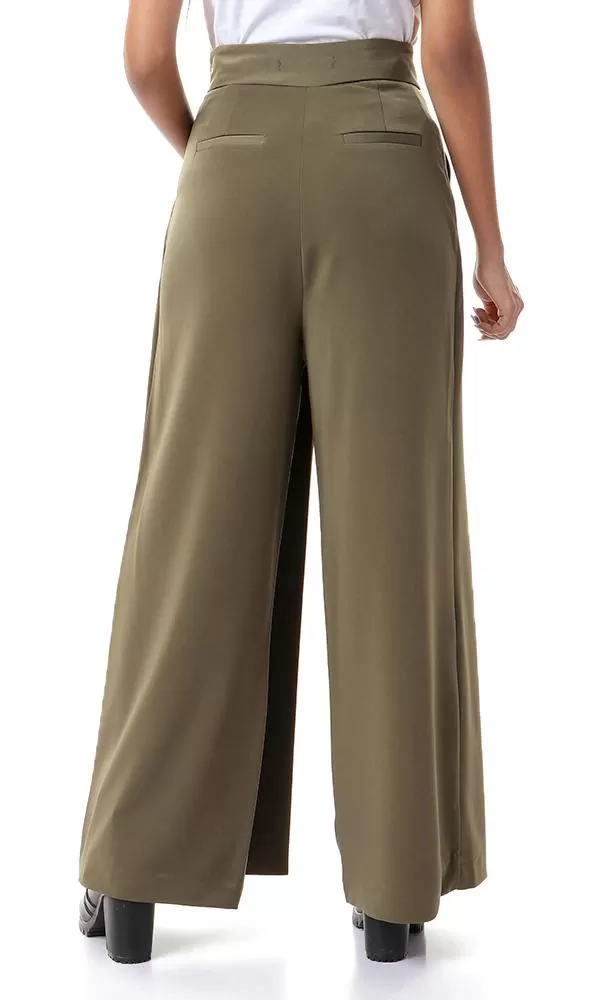 93135 Side Zipper Solid Wide Leg Pants - Olive