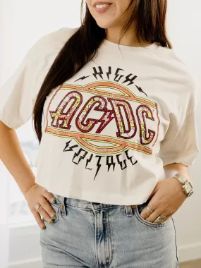 ACDC High Voltage Flower Off White Cropped Tee