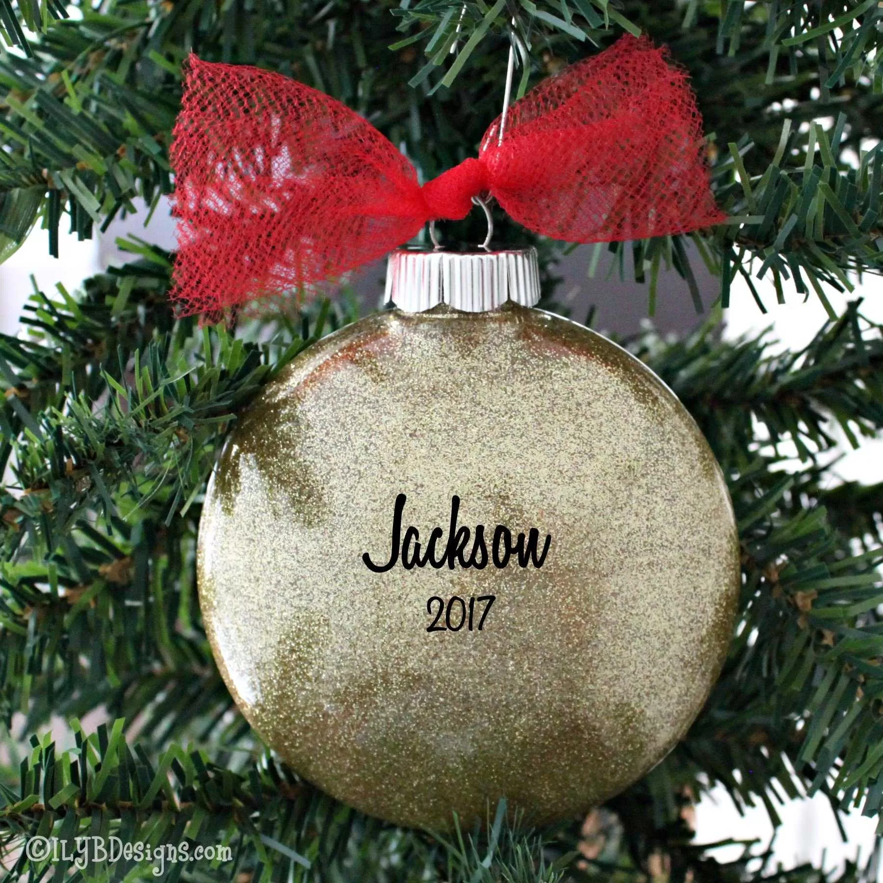 Adoption Christmas Ornament with Country & State | Personalized Glitter