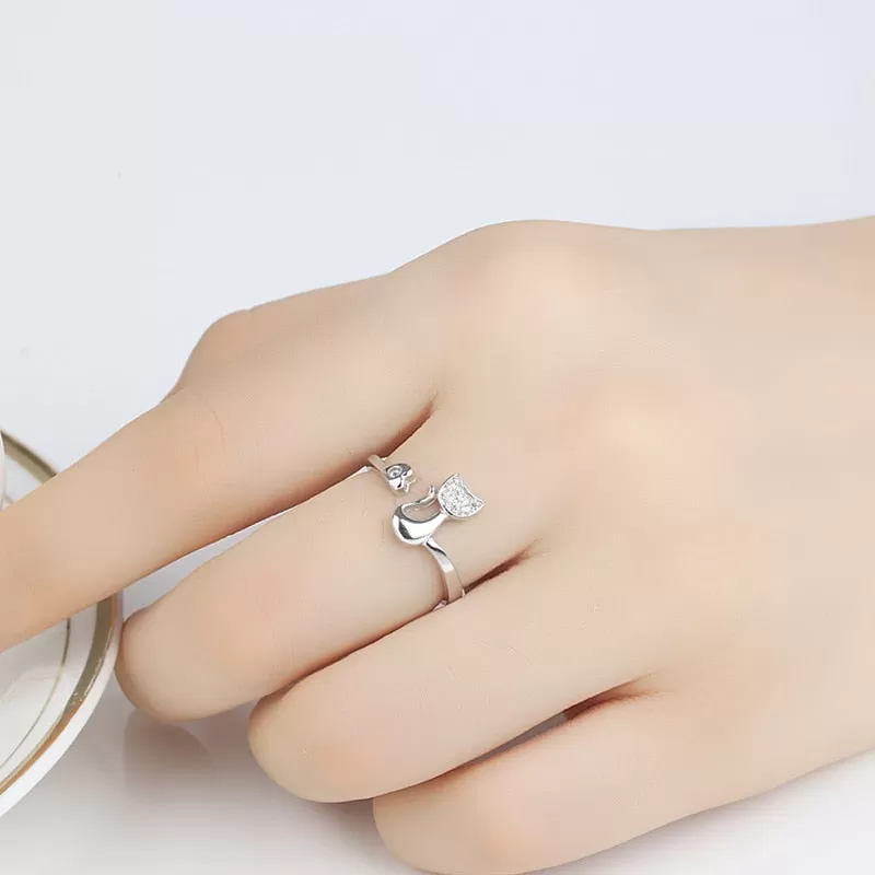 Adorable Crystal Cat Adjustable Ring