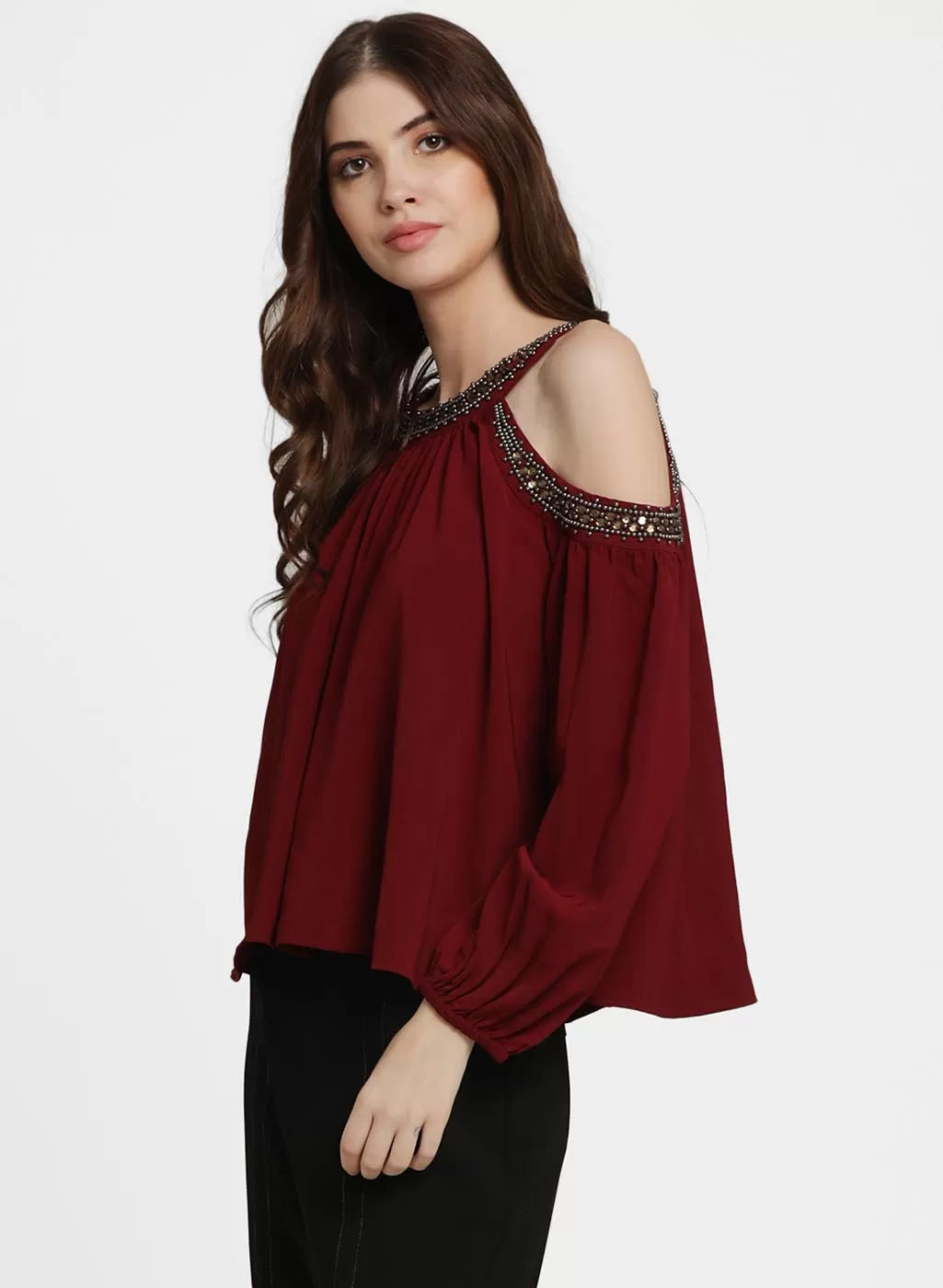 Adriana Embellished Cold Shoulder Top