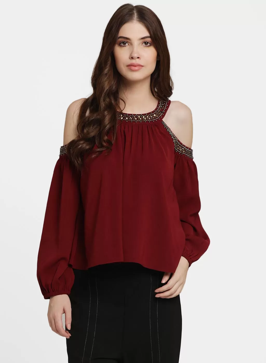 Adriana Embellished Cold Shoulder Top