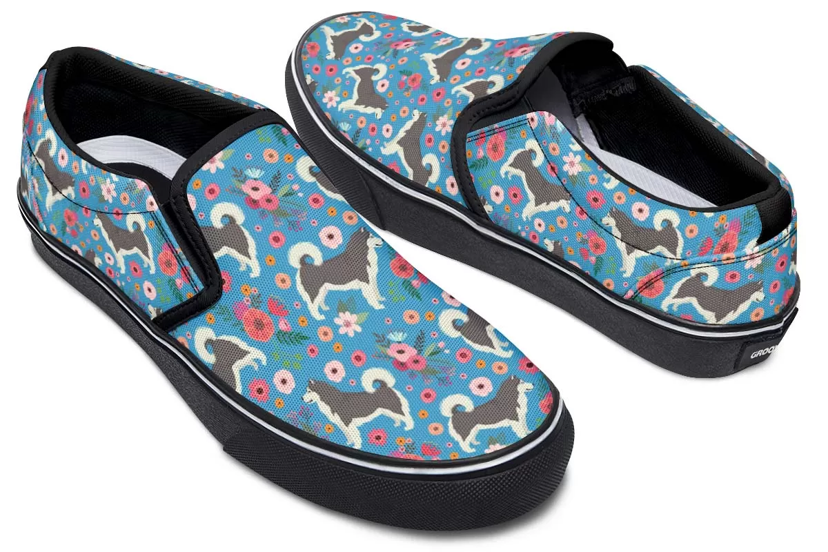 Alaskan Malamute Flower Slip-On Shoes