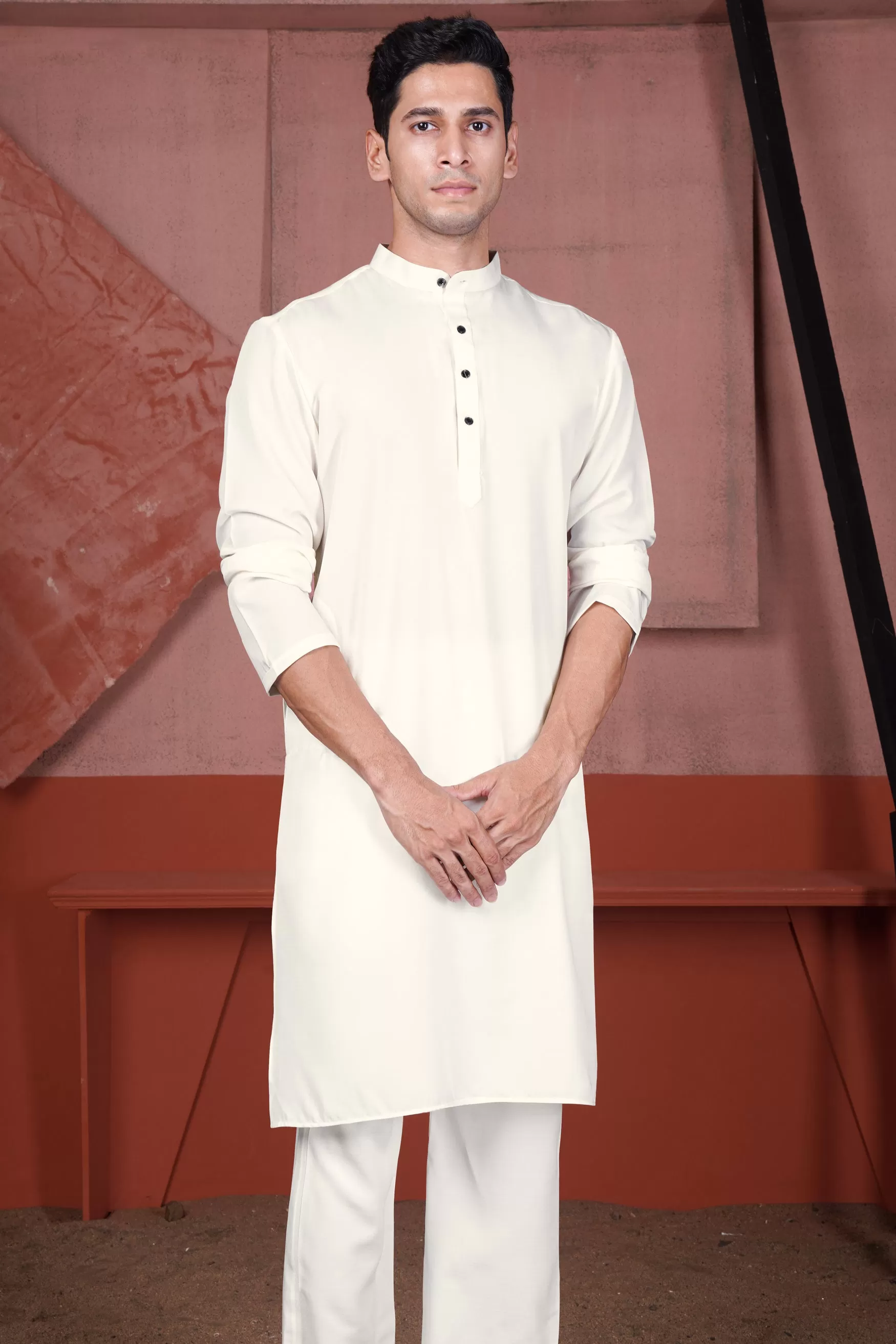 Albescent Cream Viscose Embroidered Designer Kurta with Nehru Jacket