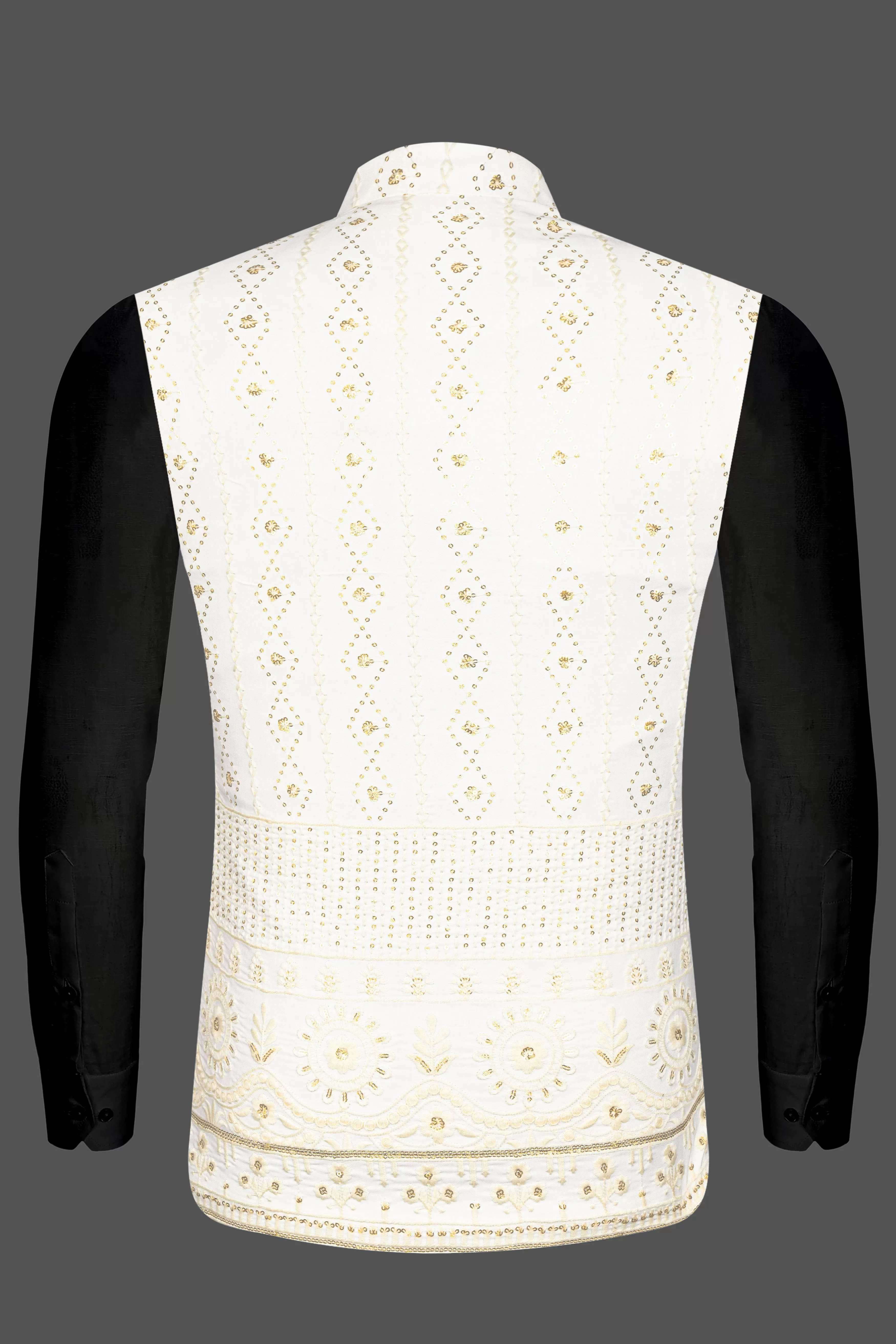 Albescent Cream With Sequin Embroidered Designer Nehru Jacket