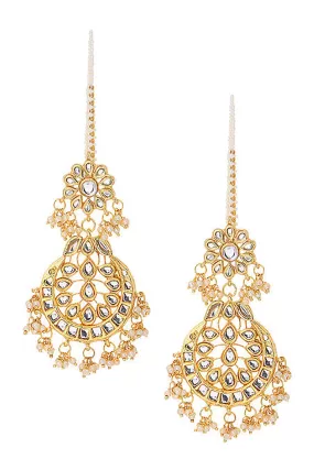 Alloy Kundan Dangler Earring in Gold and White