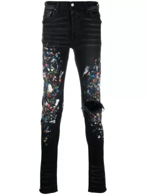 AMIRI Paint Print Distressed Skinny Jeans