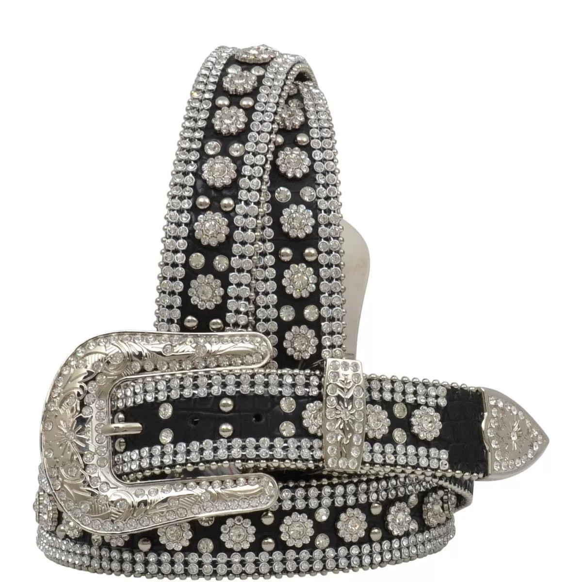 Angel Ranch Women's Gator Flower Concho Belt - Black