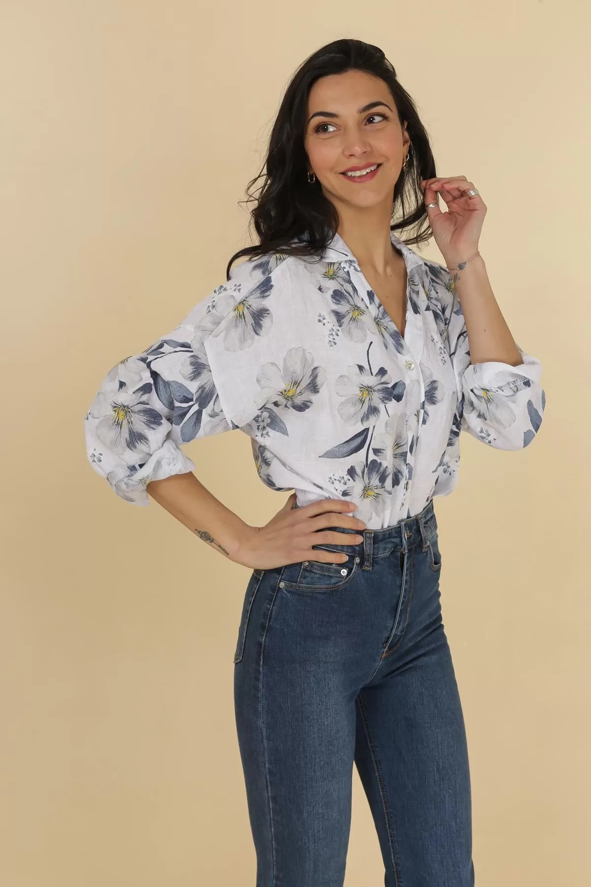 Anne   Kate Italian Belluno Floral Linen Shirt