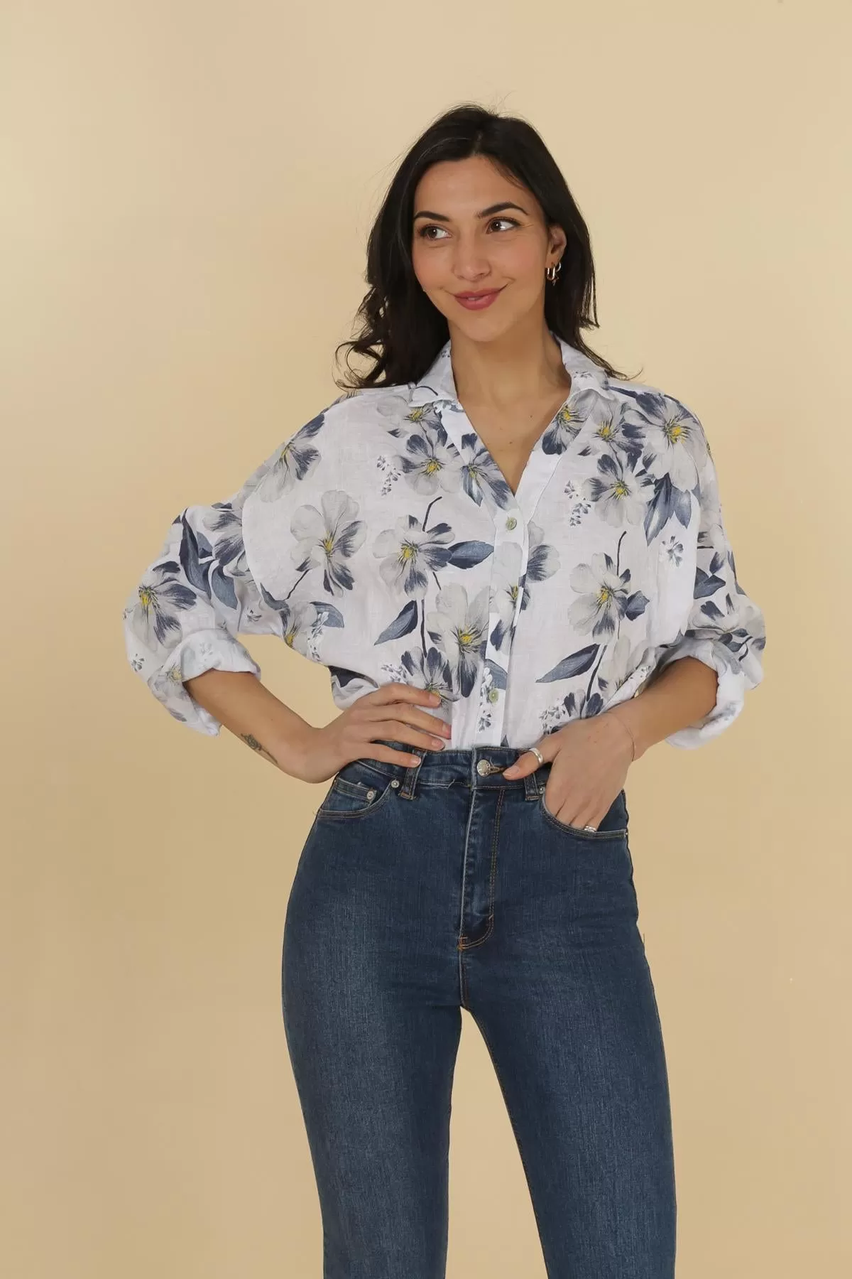 Anne   Kate Italian Belluno Floral Linen Shirt