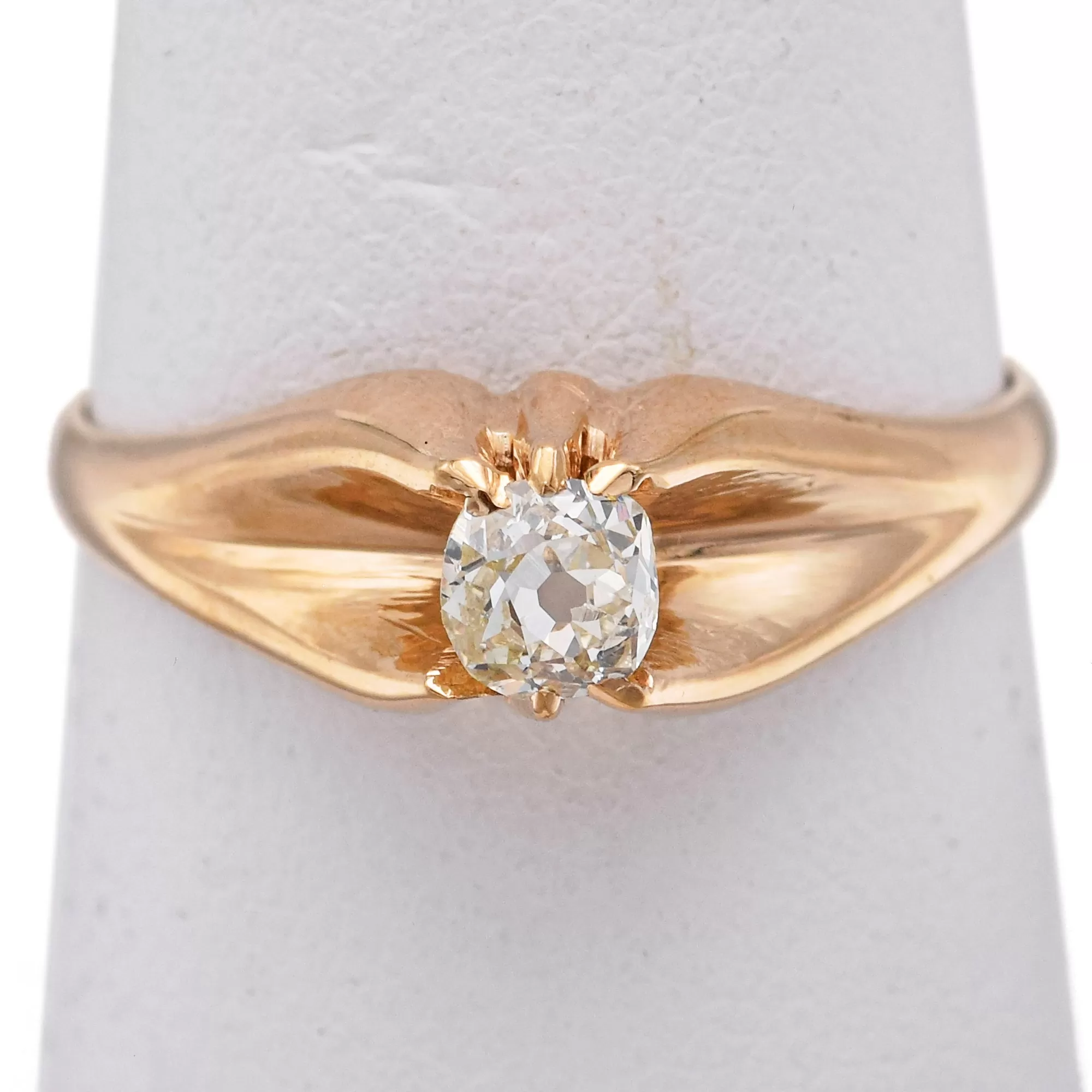 Antique 14K Yellow Gold 0.33 Ct Old Mine Cut Diamond Band Ring Size 9.75