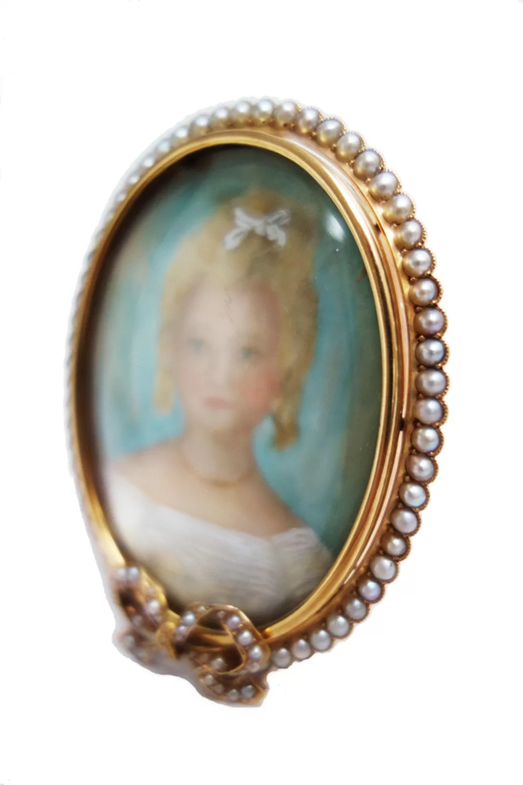 Antique Pearl Gold Portrait Miniature Picture Frame