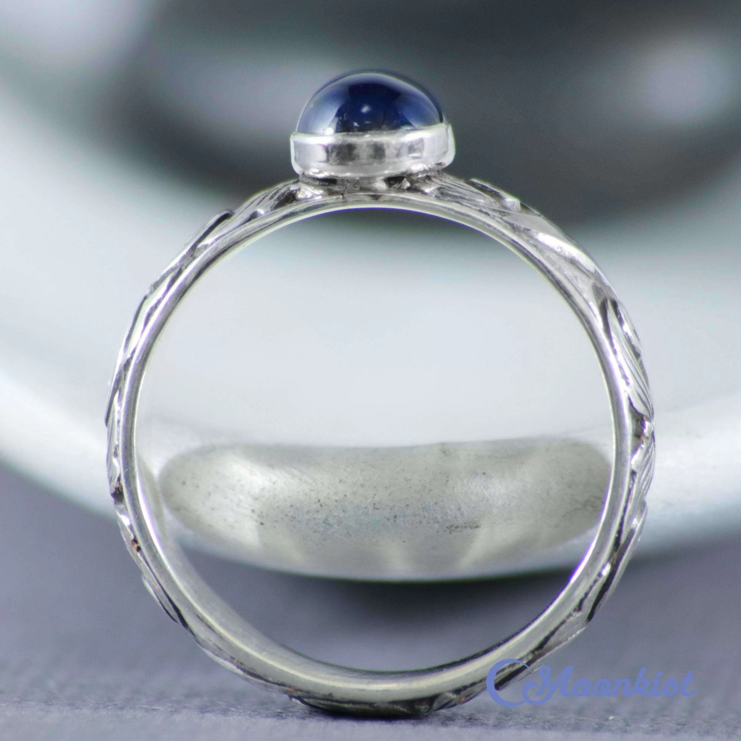 Antique Style Oval Blue Sapphire Scroll Promise Ring 925 Sterling Silver | Moonkist Designs