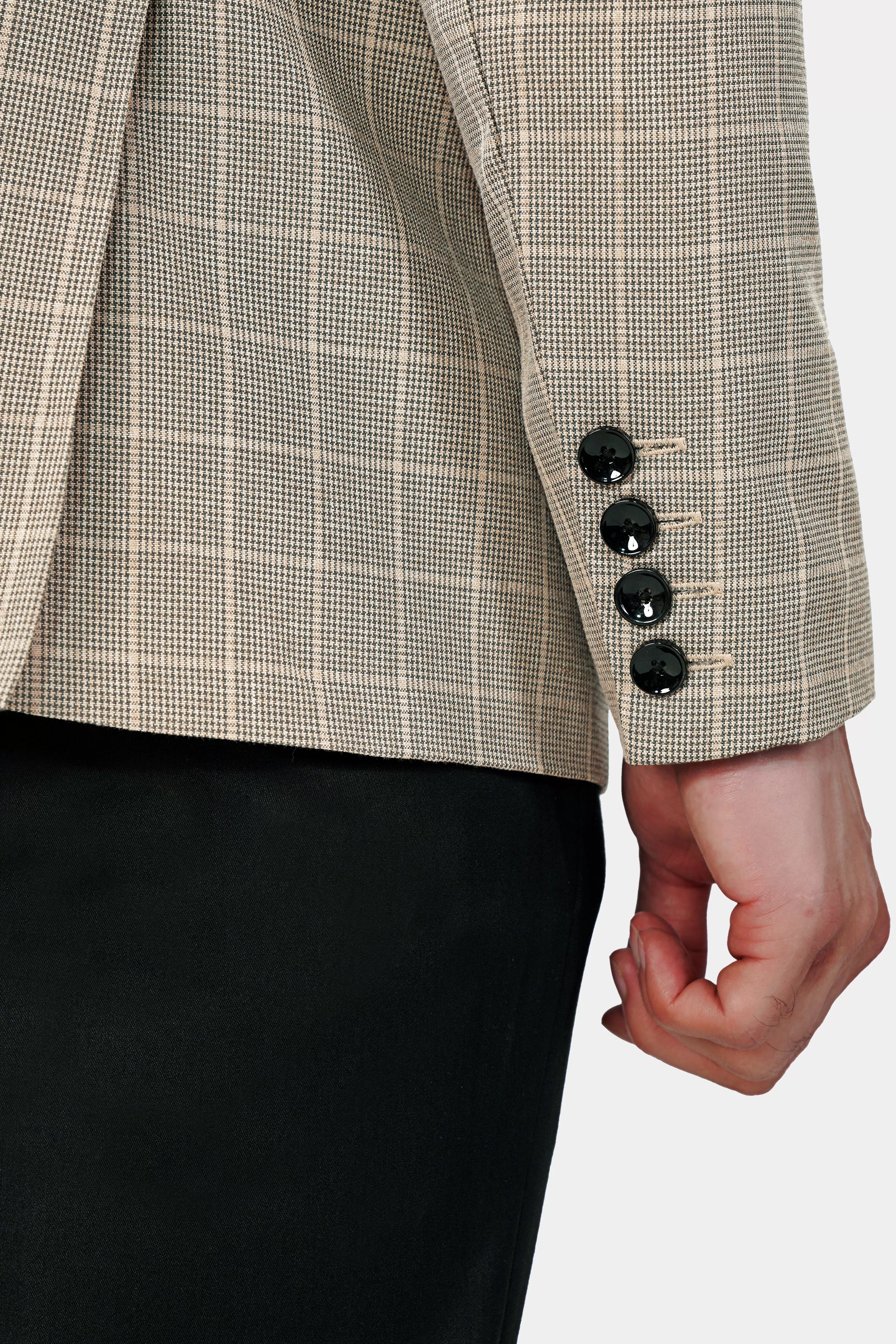 Apricot Brown Subtle Checkered Wool Rich Blazer