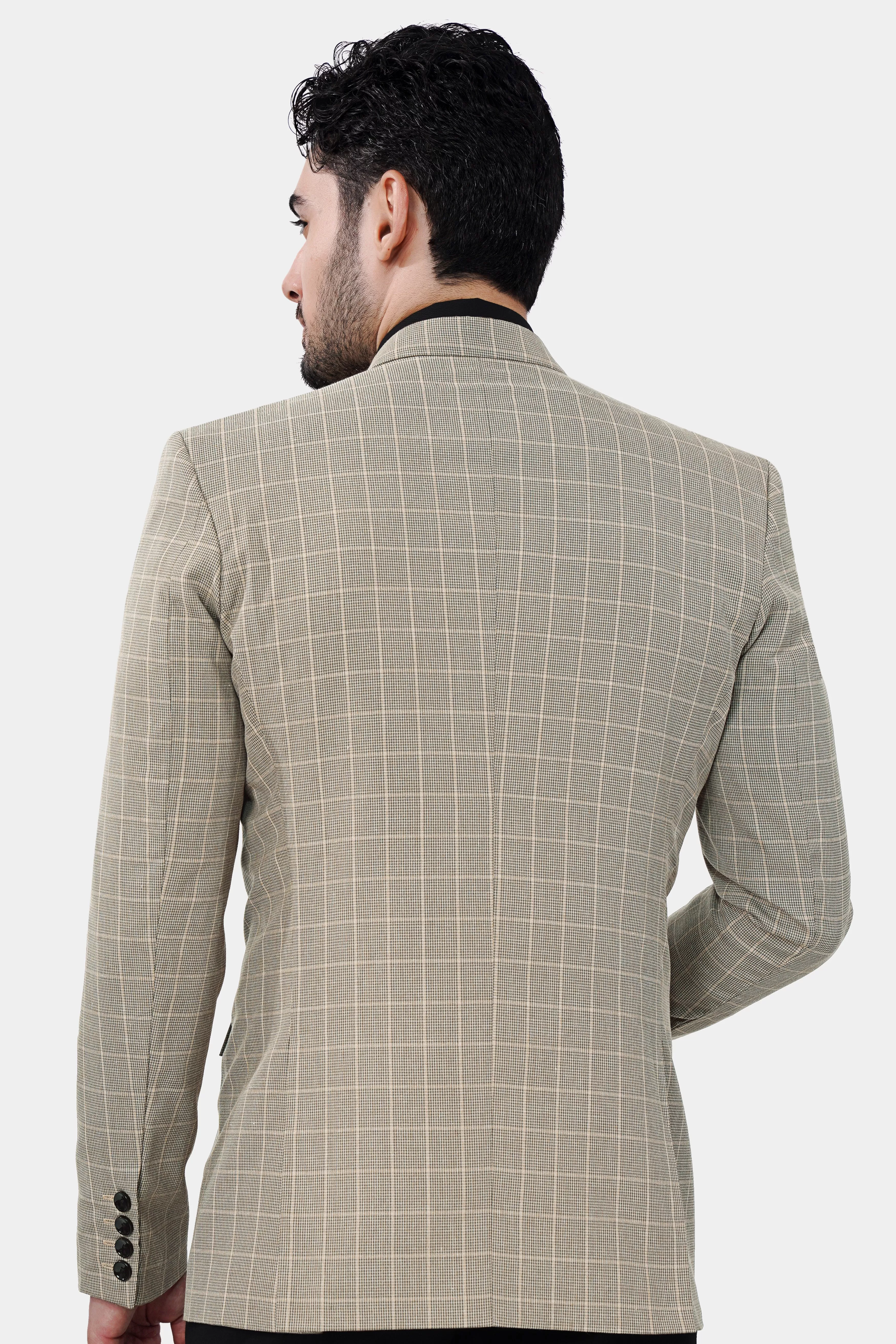 Apricot Brown Subtle Checkered Wool Rich Blazer