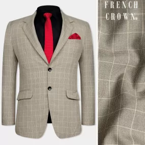 Apricot Brown Subtle Checkered Wool Rich Blazer