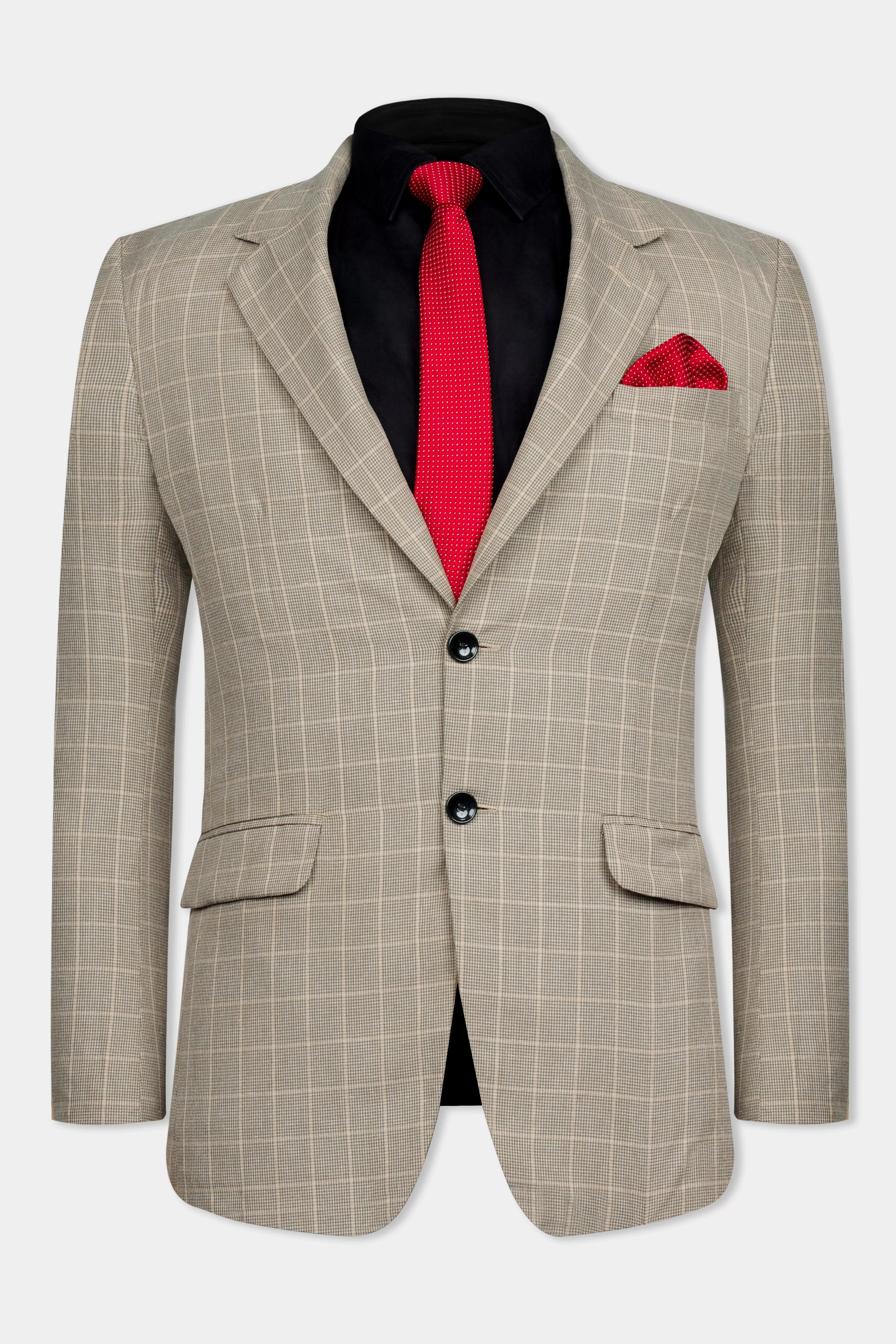 Apricot Brown Subtle Checkered Wool Rich Blazer