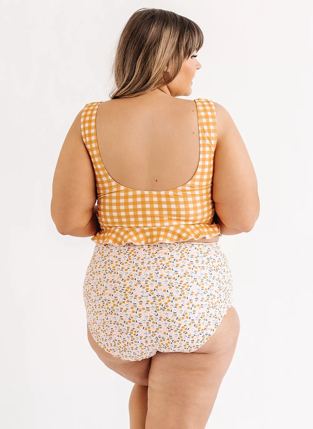 Apricot Gingham Scoop Crop Top