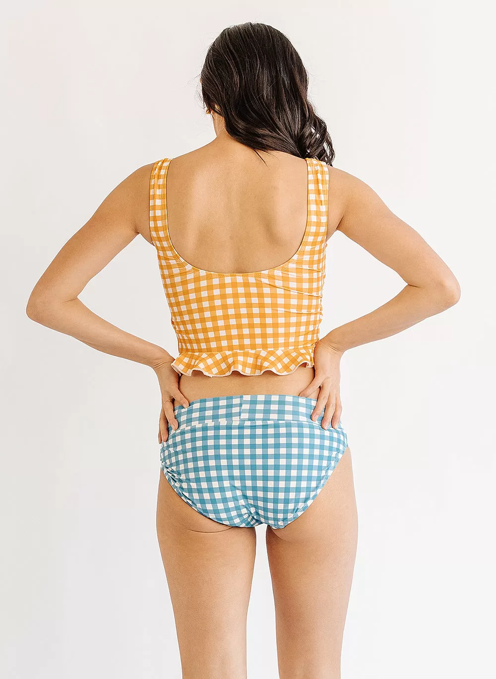 Apricot Gingham Scoop Crop Top