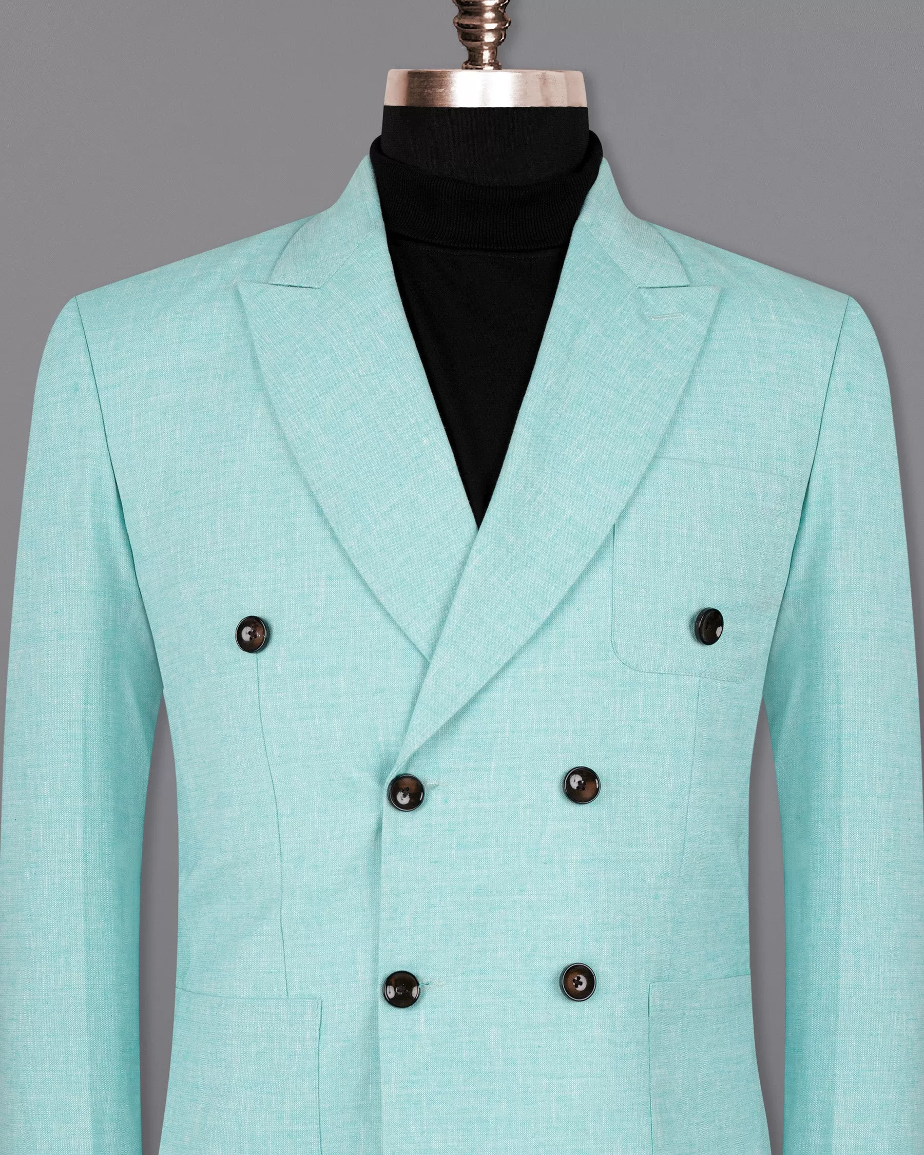 Aqua Island Blue Double Breasted Luxurious Linen Blazer