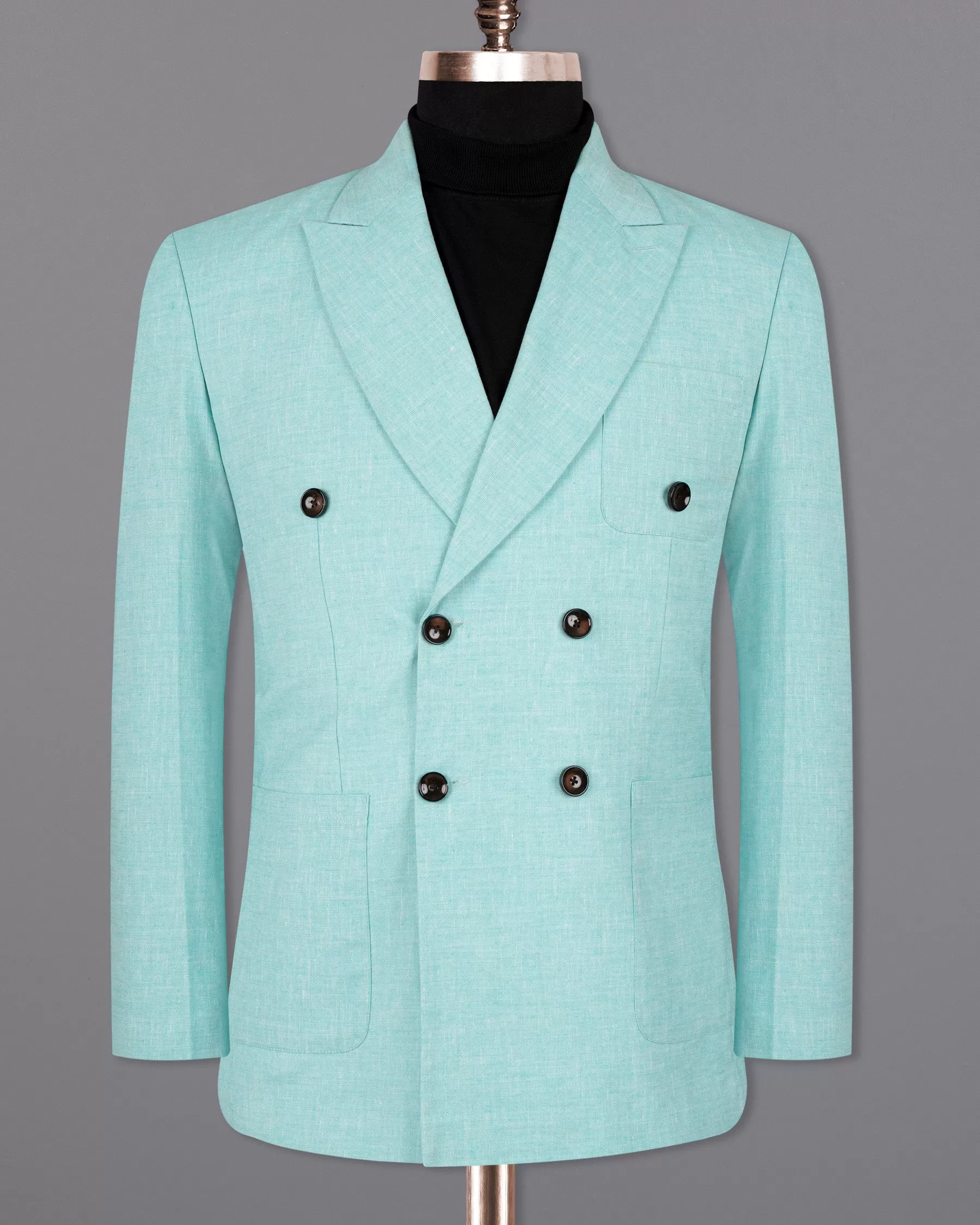 Aqua Island Blue Double Breasted Luxurious Linen Blazer