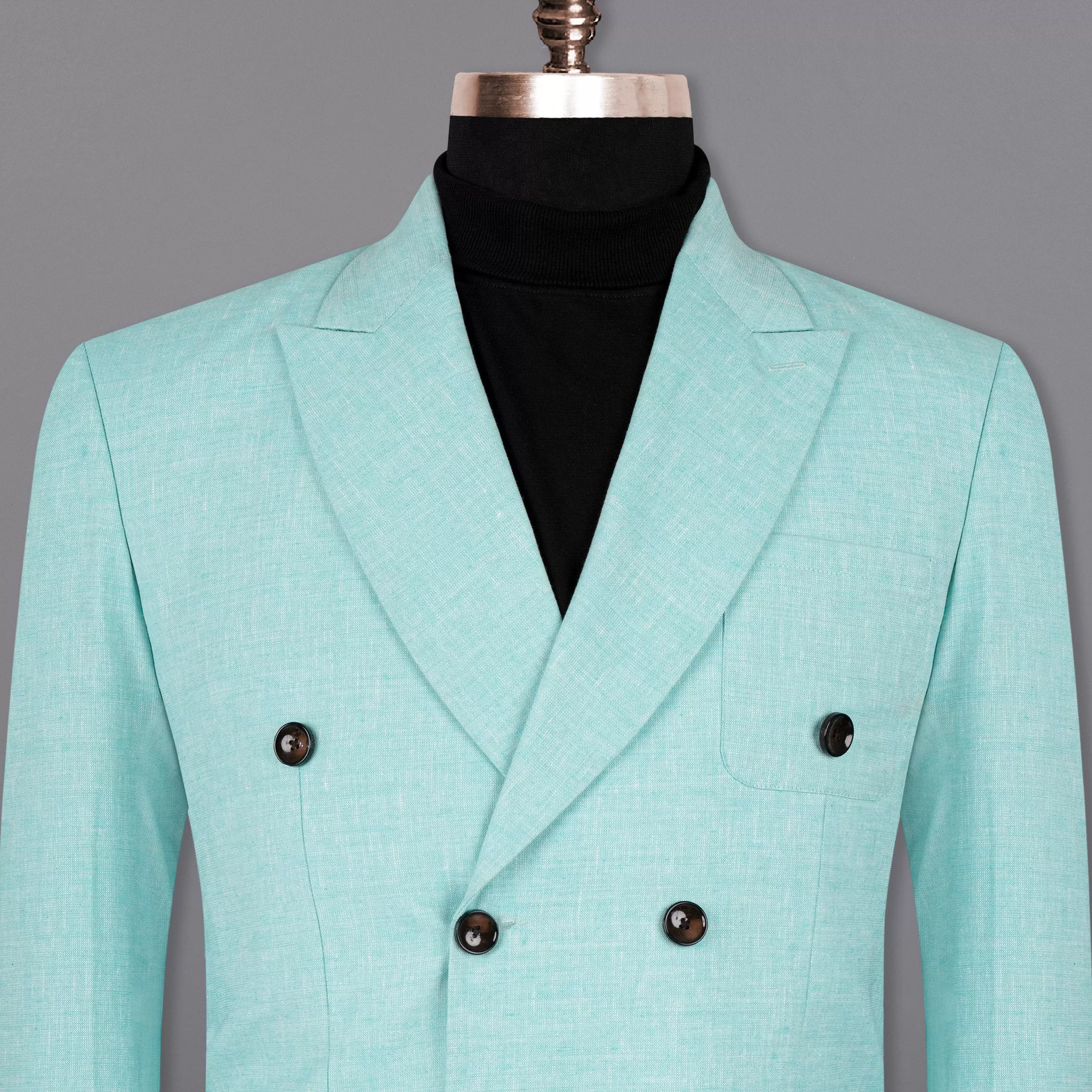 Aqua Island Blue Double Breasted Luxurious Linen Blazer