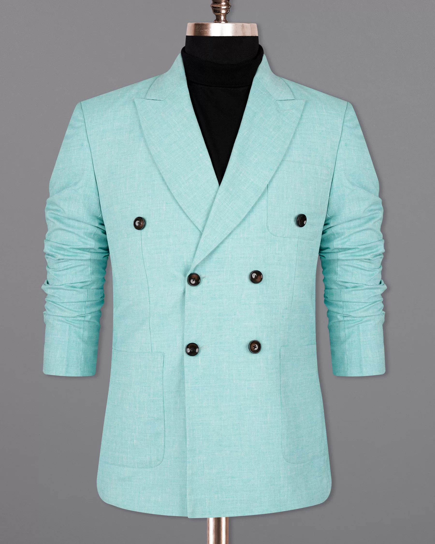 Aqua Island Blue Double Breasted Luxurious Linen Blazer