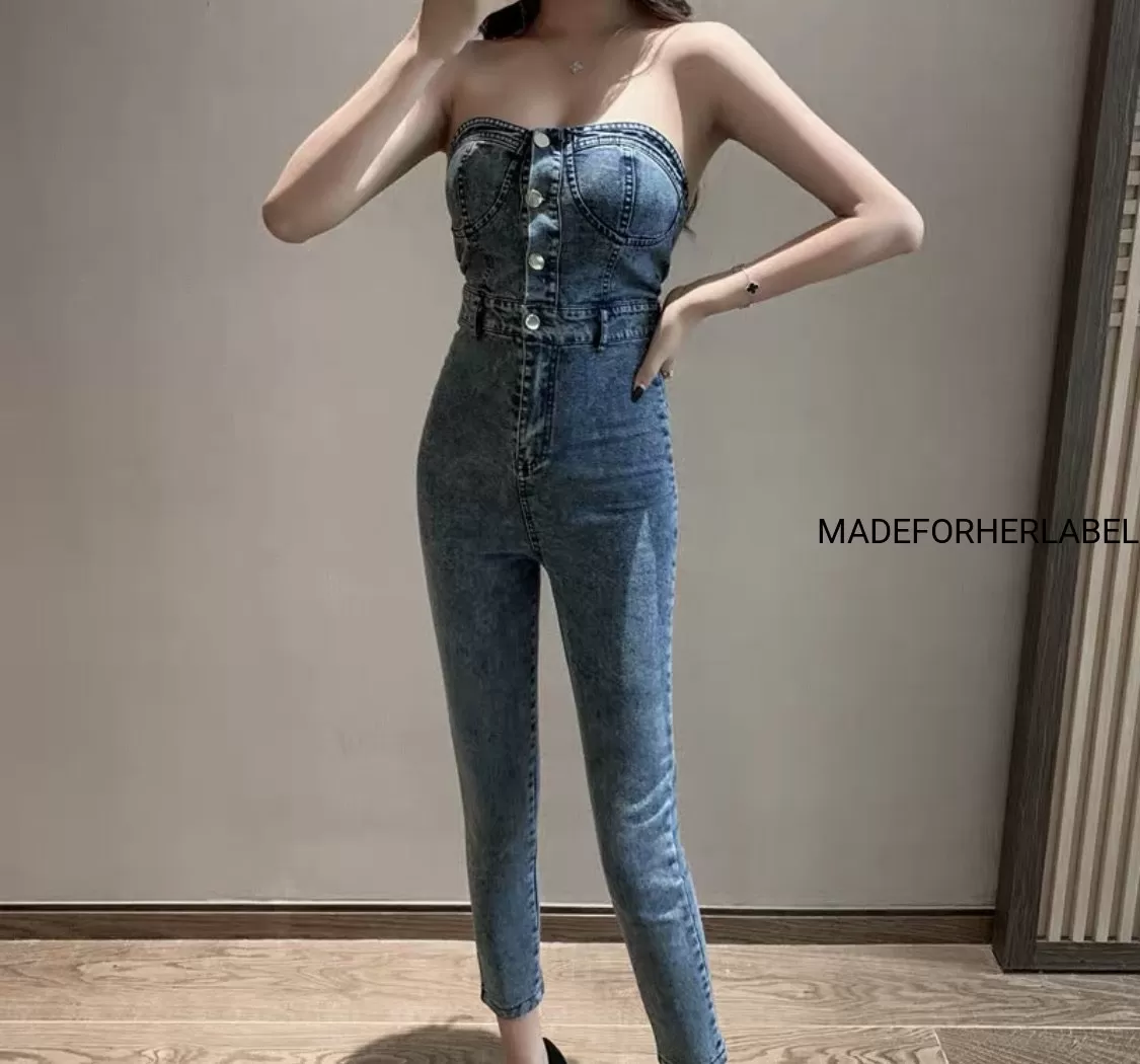 Arianna Tube Denim Jumpsuit