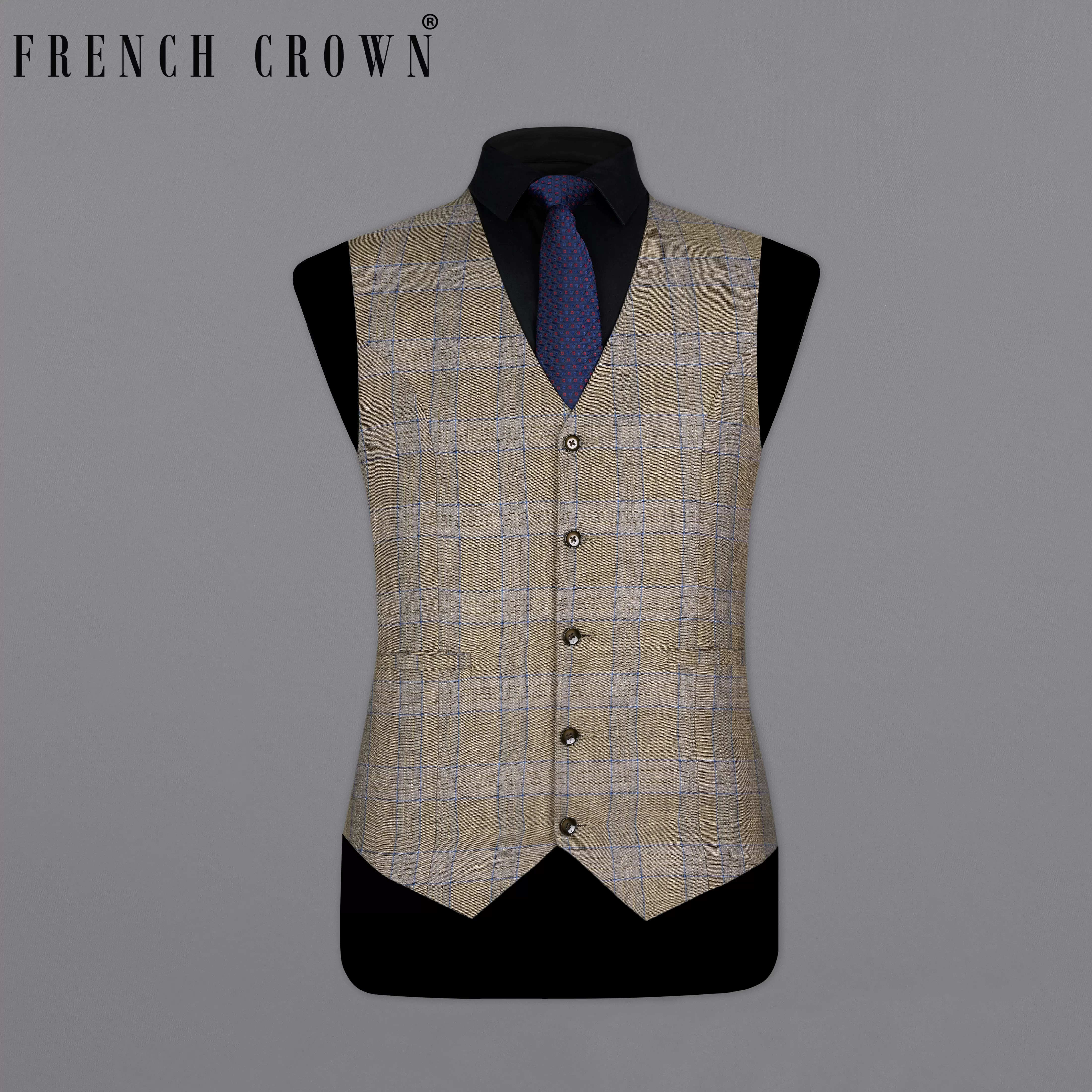 Arrowtown Brown with Azure Blue Plaid Waistcoat