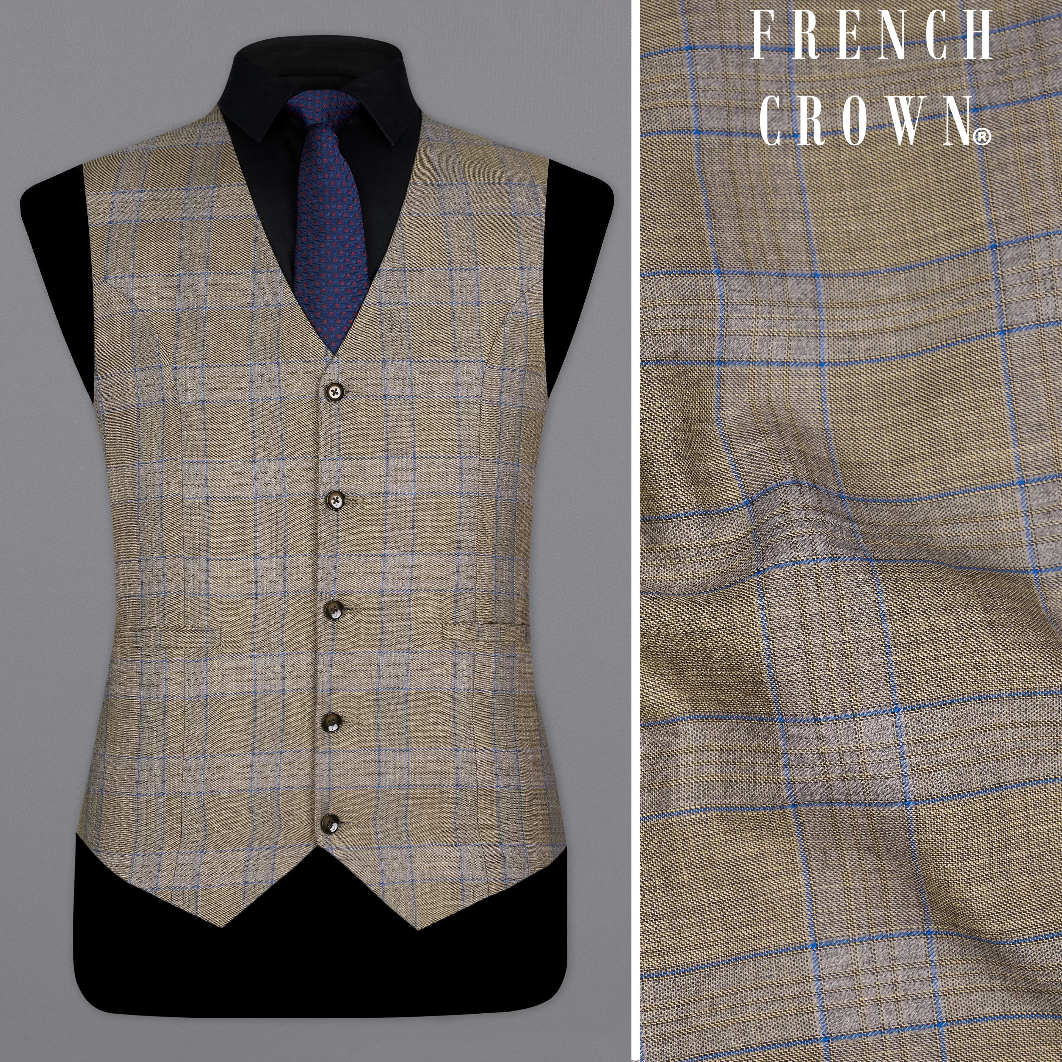 Arrowtown Brown with Azure Blue Plaid Waistcoat