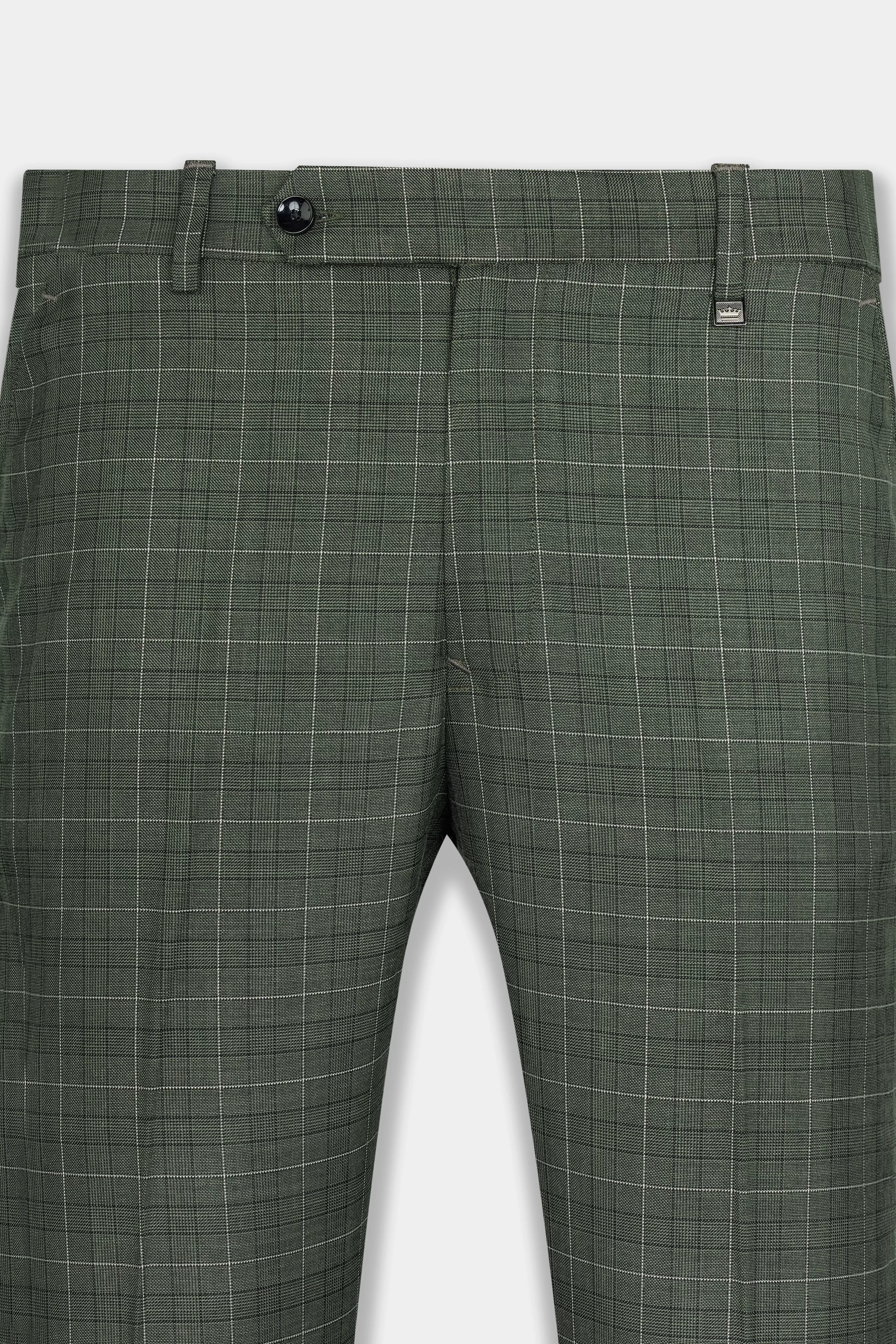 Artichoke Green Checkered Wool Rich Double Breasted Suit