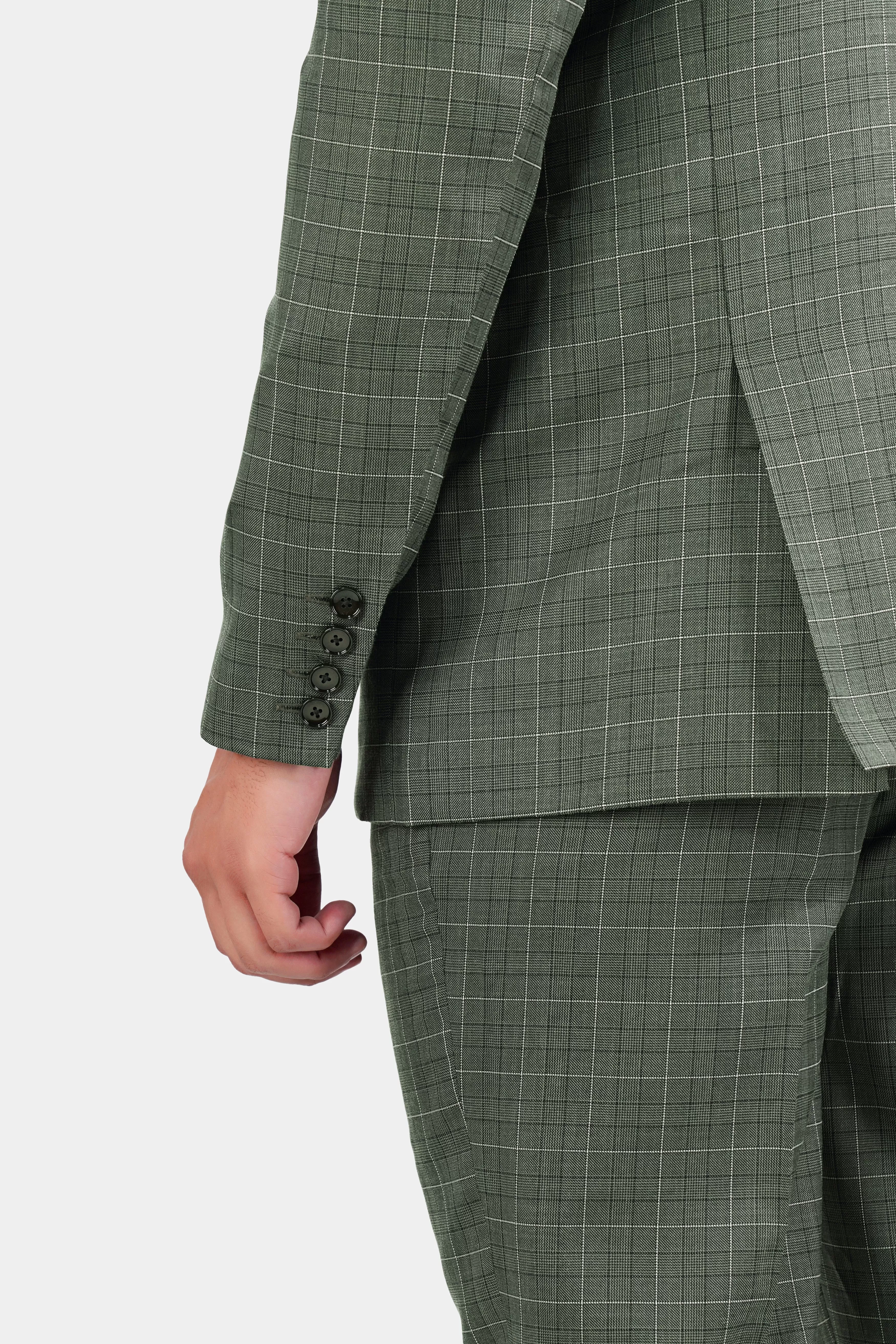 Artichoke Green Checkered Wool Rich Double Breasted Suit