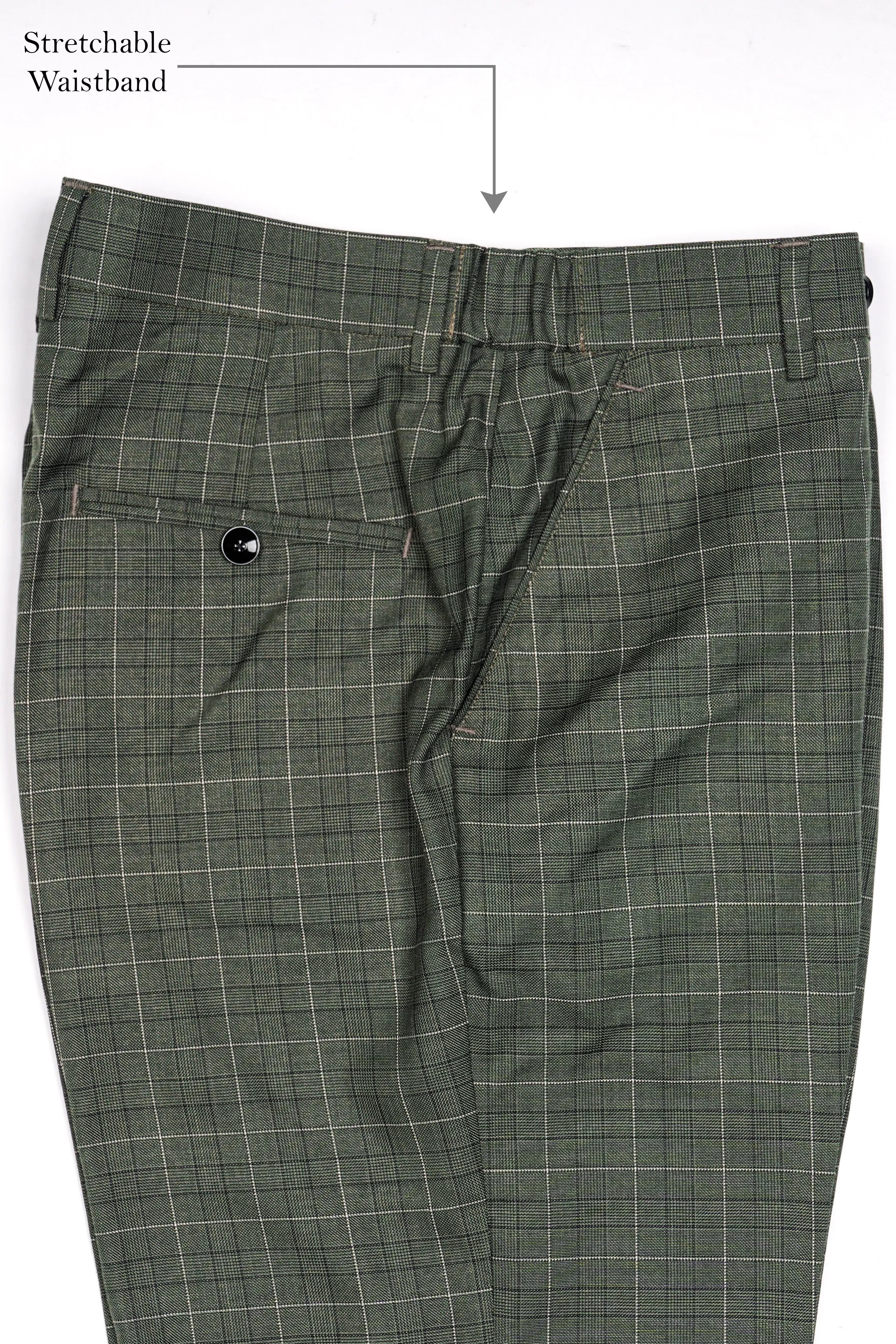 Artichoke Green Checkered Wool Rich Double Breasted Suit