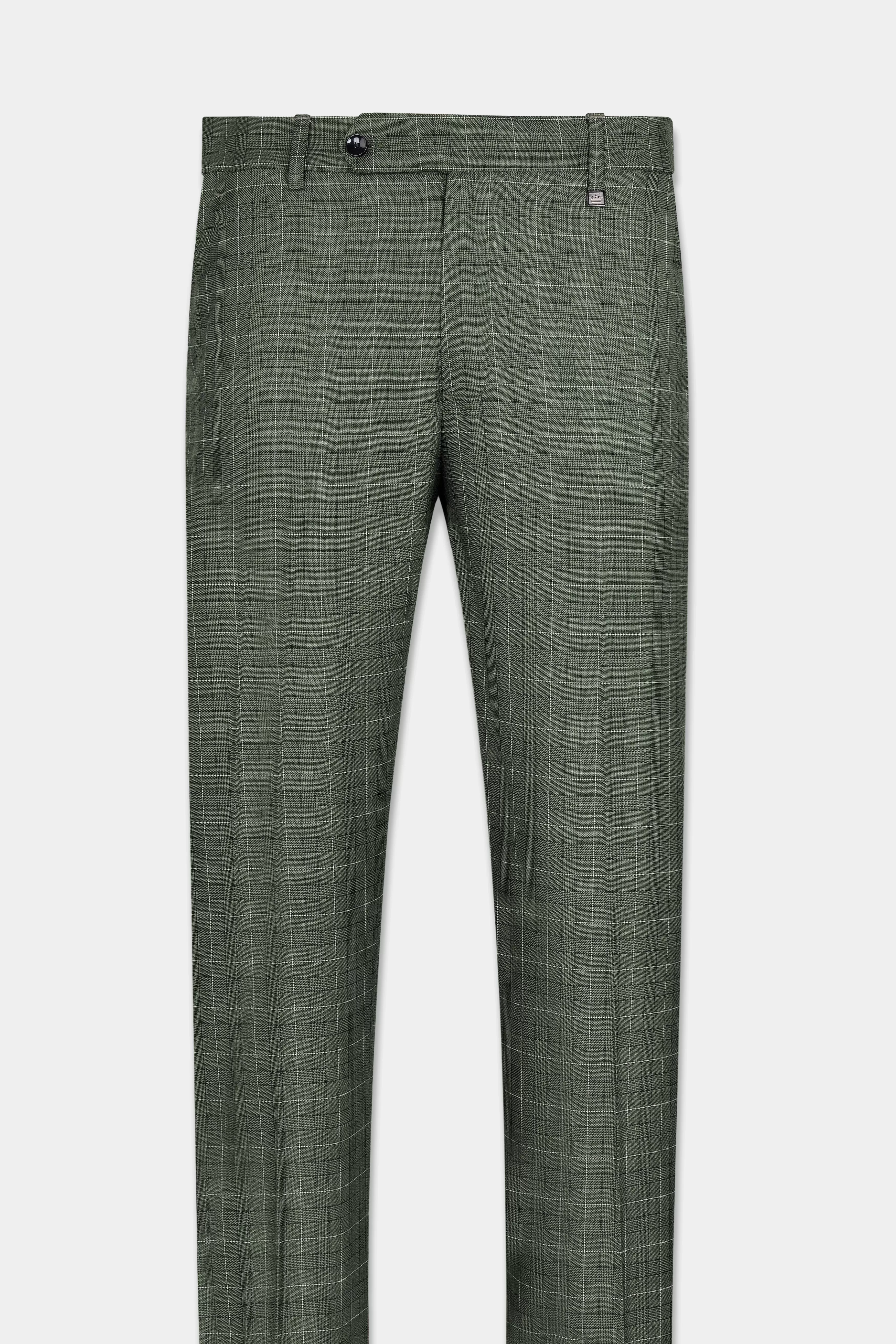 Artichoke Green Checkered Wool Rich Double Breasted Suit